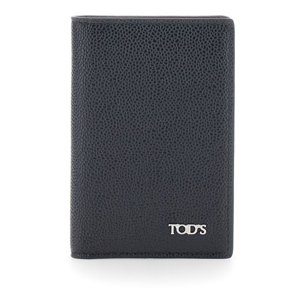 Tod's Men Black Cardholder With Metallic Logo Lettering In Grained Leather Man